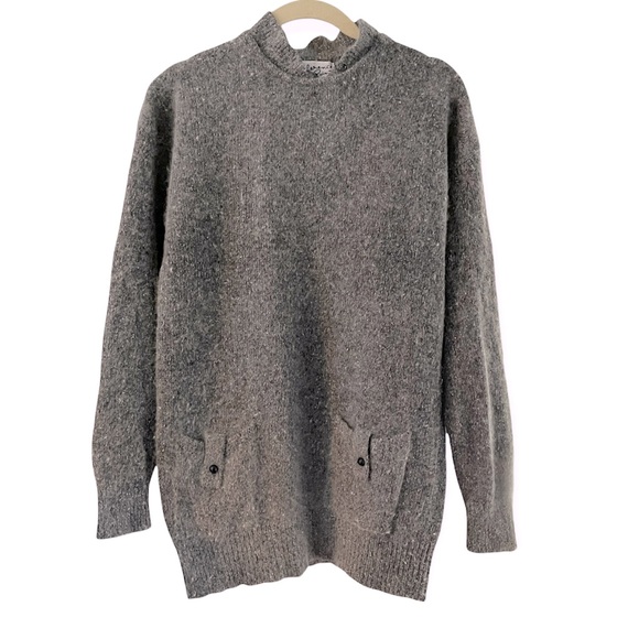 Vintage 80’s Silk Angora Wool Blend Mock Neck Sweater Grey - Picture 1 of 5